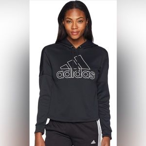 Adidas Logo Black Cropped Hooded Sweatshirt Women’s Size Small